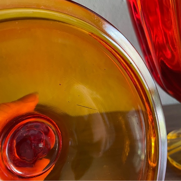LE Smith Flame Amberina Candy Dish Apothecary Glass Jar with Lid Cadmium… - Picture 8 of 11